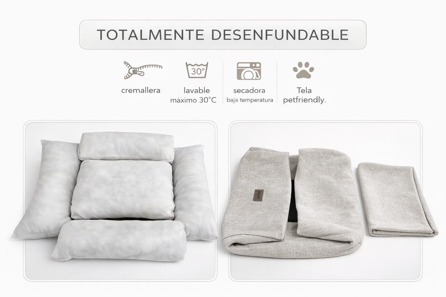 Cama Perro Desenfundable, Grande, Mediana Y Pequeña. – Cama para Perro de Fácil Limpieza, Fabricación Española, con Acabados Premium y diseño. (Beige, Mediano)