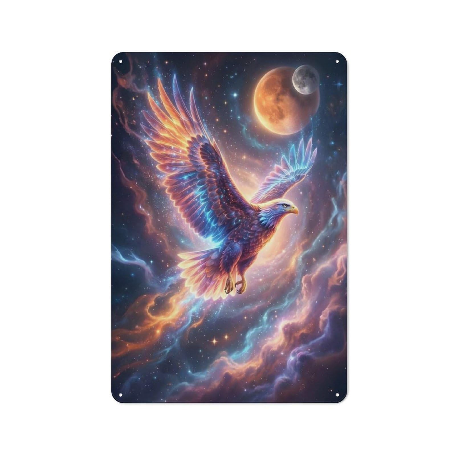 Junmoney Style-8 For Hobby Room Or Studio, Cosmic Eagle In Nebula Retro Metal Wall Sign 30X20cm, For Vintage Wall Decor Fans, For Themed Room Decoration