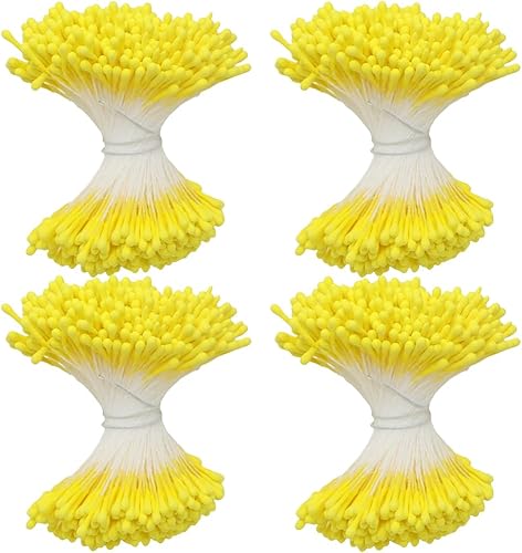 Miniatura 26 de HAHIYO 700 piezas de 0.118 in de perla amarilla de doble cabeza de estambres de flores Pistilo hecho a mano, flores artificiales para flore Amarillo