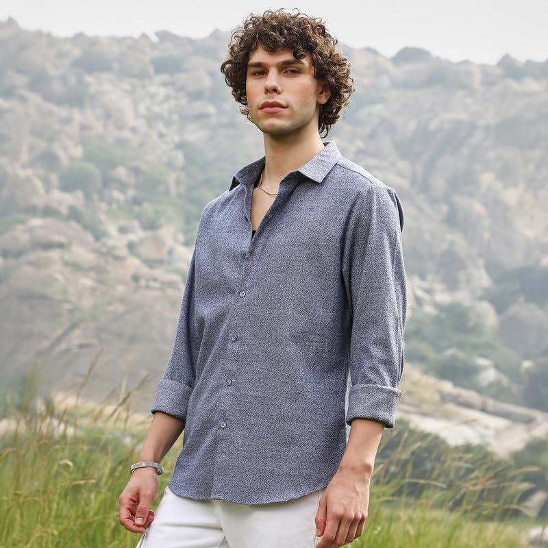 Image of CAHOOT Men's Shirt for Casual Wear | Spread Collar | Long Cuffed Sleeves | Button Closure | Shirt Crafted with Comfort Fit for Everyday Wear