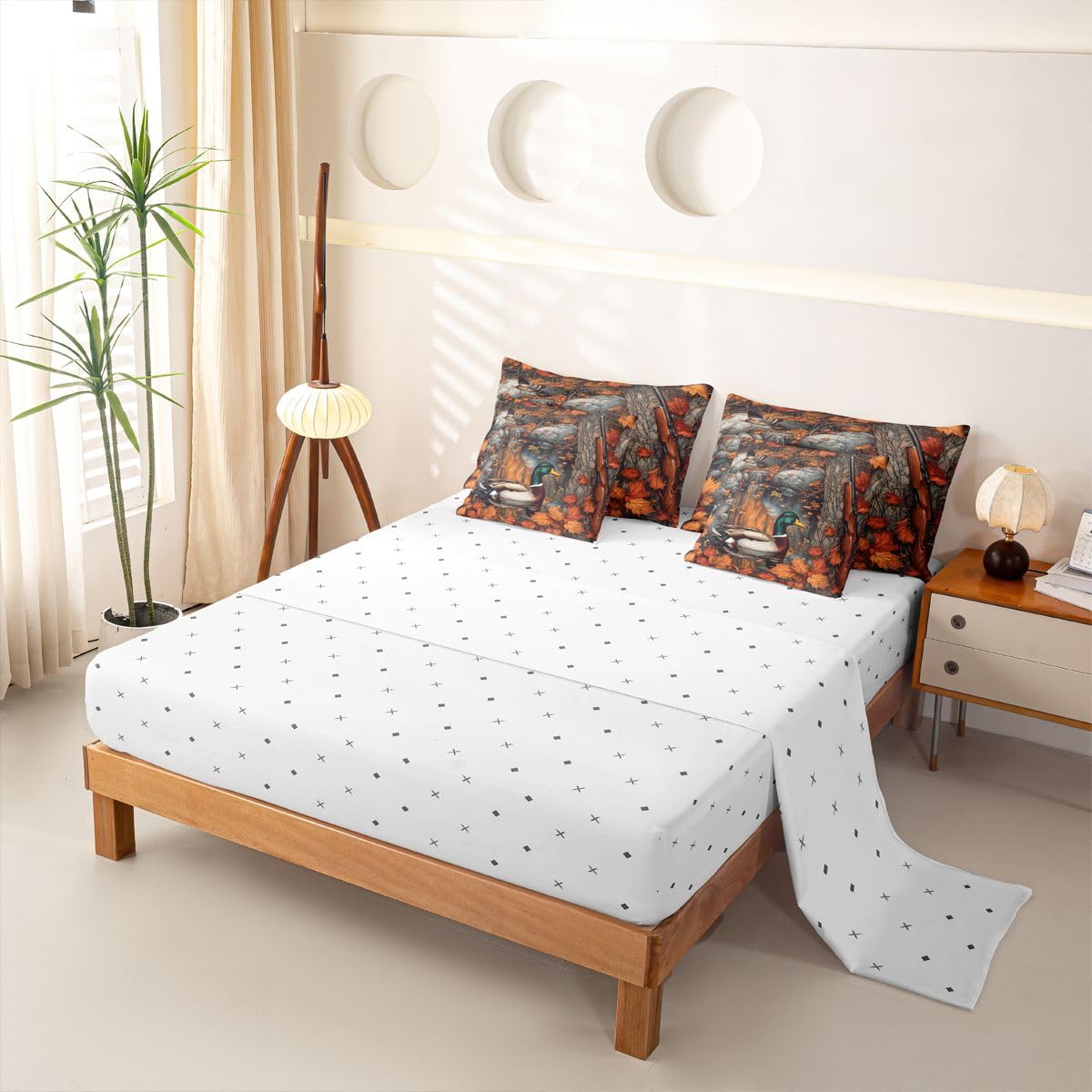 Loussiesd Mallard - Set di biancheria da letto per letto singolo, 7 pezzi, motivo: caccia e fauna selvatica, per bambini, ragazzi e ragazze, con copripiumino, lenzuola, federe, federe