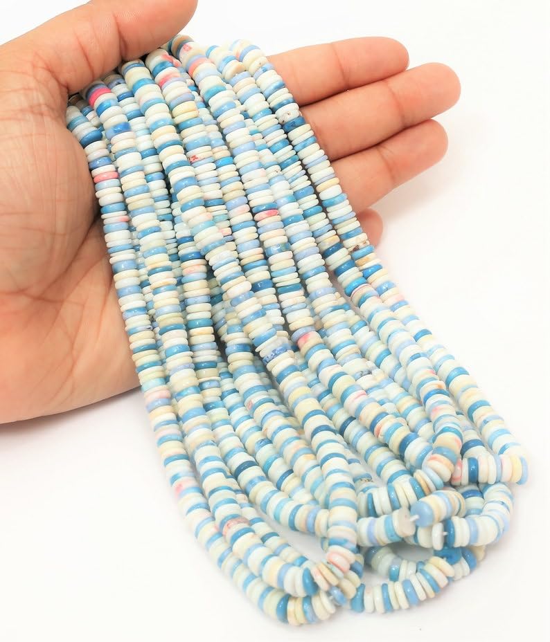 Perles d'opale blanche bleue 7 a 9 mm pour la fabrication artisanale de bracelets