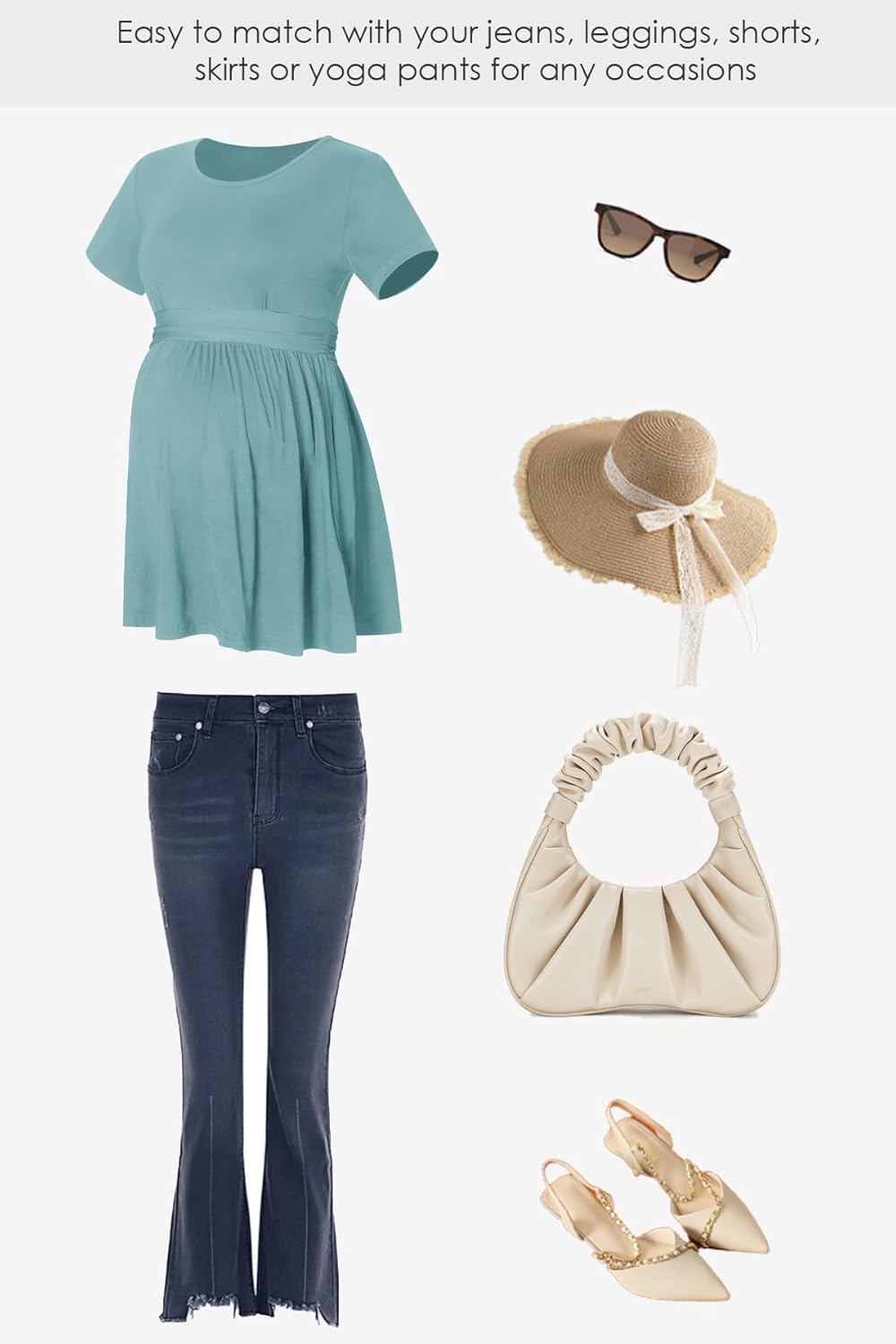 Women's Maternity Tops Short & Long Sleeve Pleated Waist Shirts Pregnancy Clothes - Image 8