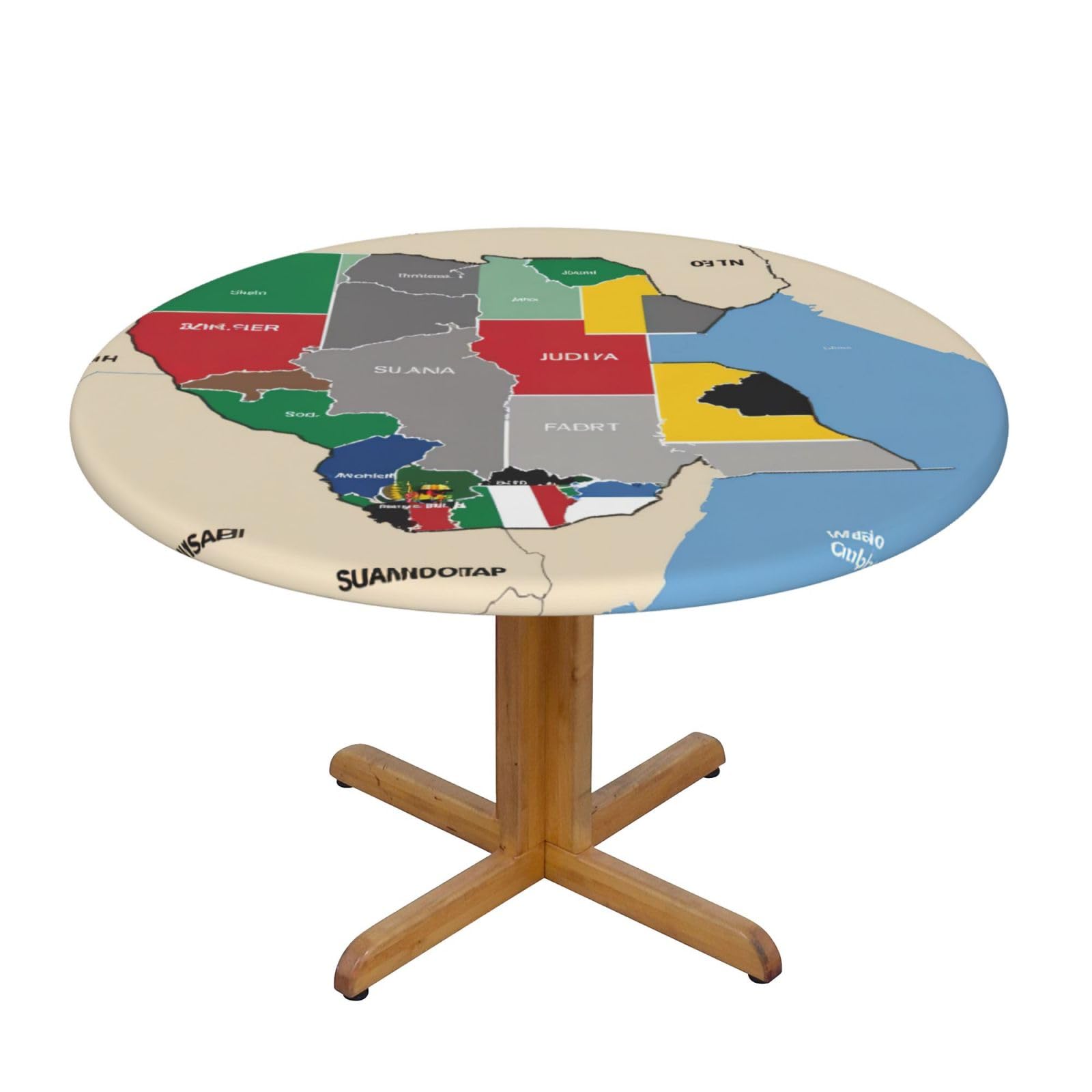 DUWAA South Sudan Composition Map Print Oxford Fitted Table Cover For Patio Picnic, Waterproof Round Tablecloth For Home And Outdoor
