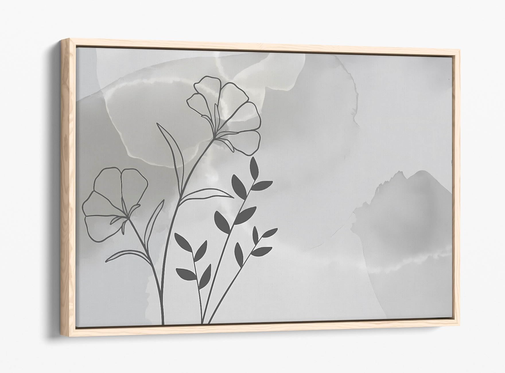 Impression sur toile fleurs grises cadre chêne clair 76x50 - 3