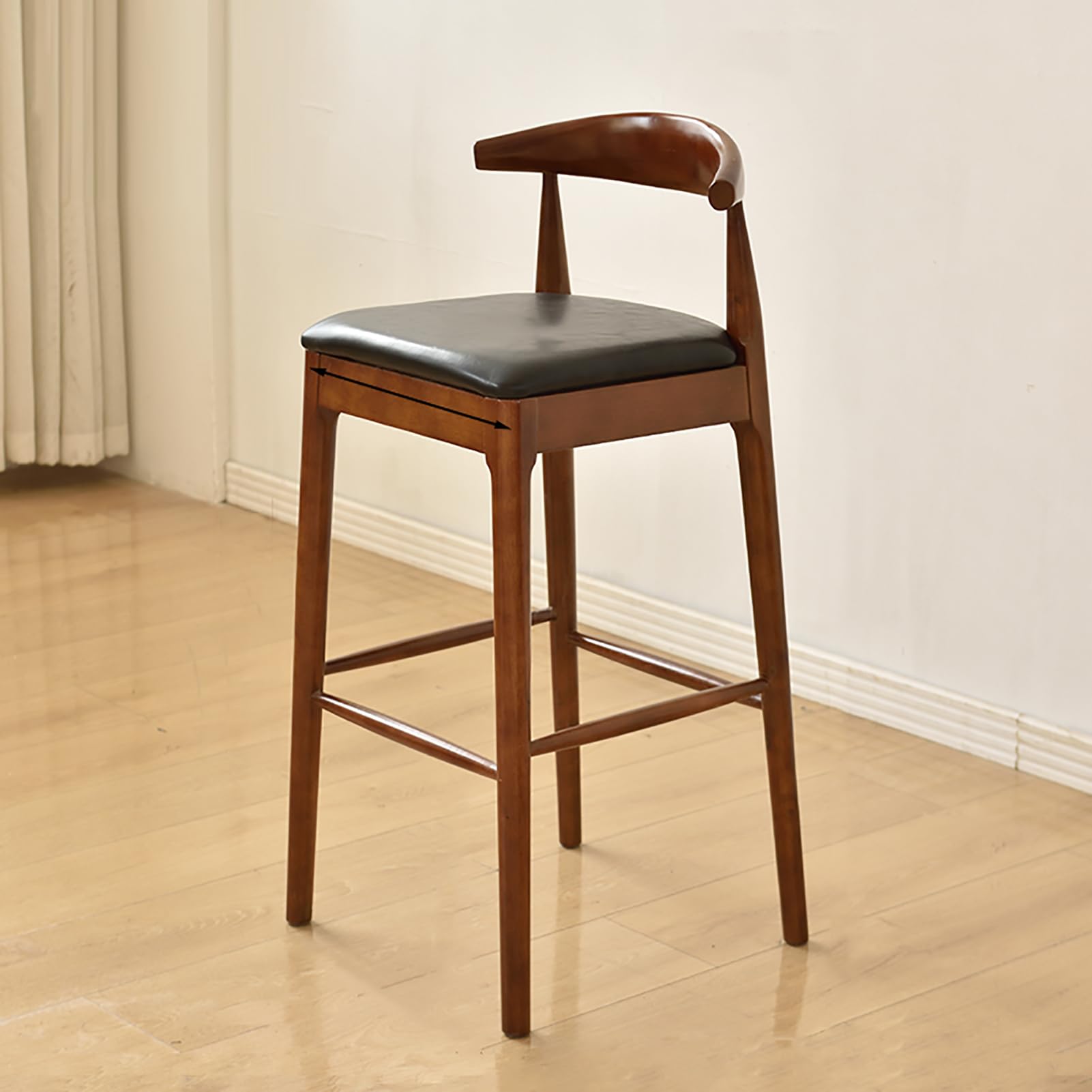 Tabouret de bar avec dossier ouvert repose-pieds cadre en bois coussin lin îlot cuisine pub