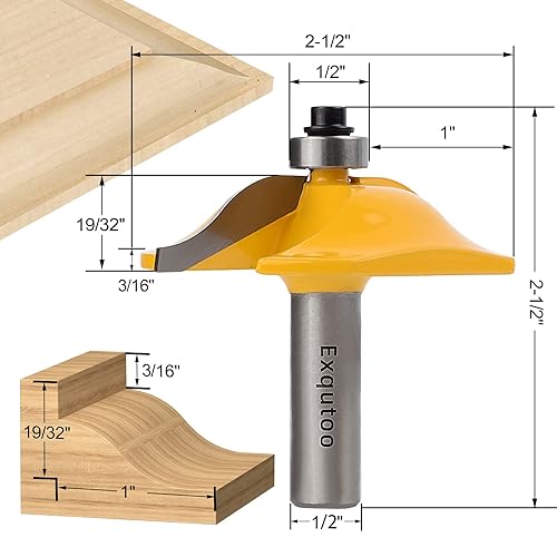 Miniatura 2 de Exqutoo Juego de 3 brocas de enrutador de vástago de 12 pulgada, panel elevado para puertas de gabinete, brocas de enrutador de carburo cementado