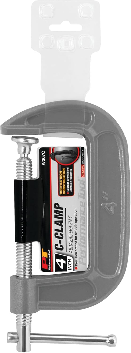 Performance Tool W207C Ductile Iron C-Clamp with Enamel Finish and Swivel Pad Head for Home, Shop, Auto and Office Jobs