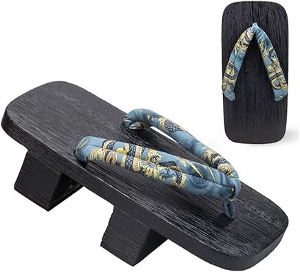 Flip-Flops Japanese Wooden Clogs Sandals Japan Traditional Shoes Geta,Chinese Style Dragon Flower Summer Slippers,Double Toothed Wooden Clogs,Male High Heels