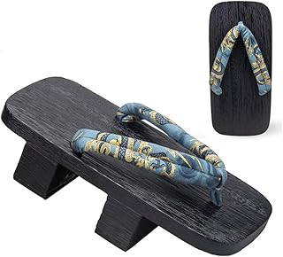 YCZHD Flip-Flops Japanese Wooden Clogs Slippers,Japan Traditional Shoes Geta,Chinese Style Dragon Flower Summer Sandals,Double Toothed Wooden Clogs Male High Heels (Size:26CM,Color:Black+B)
