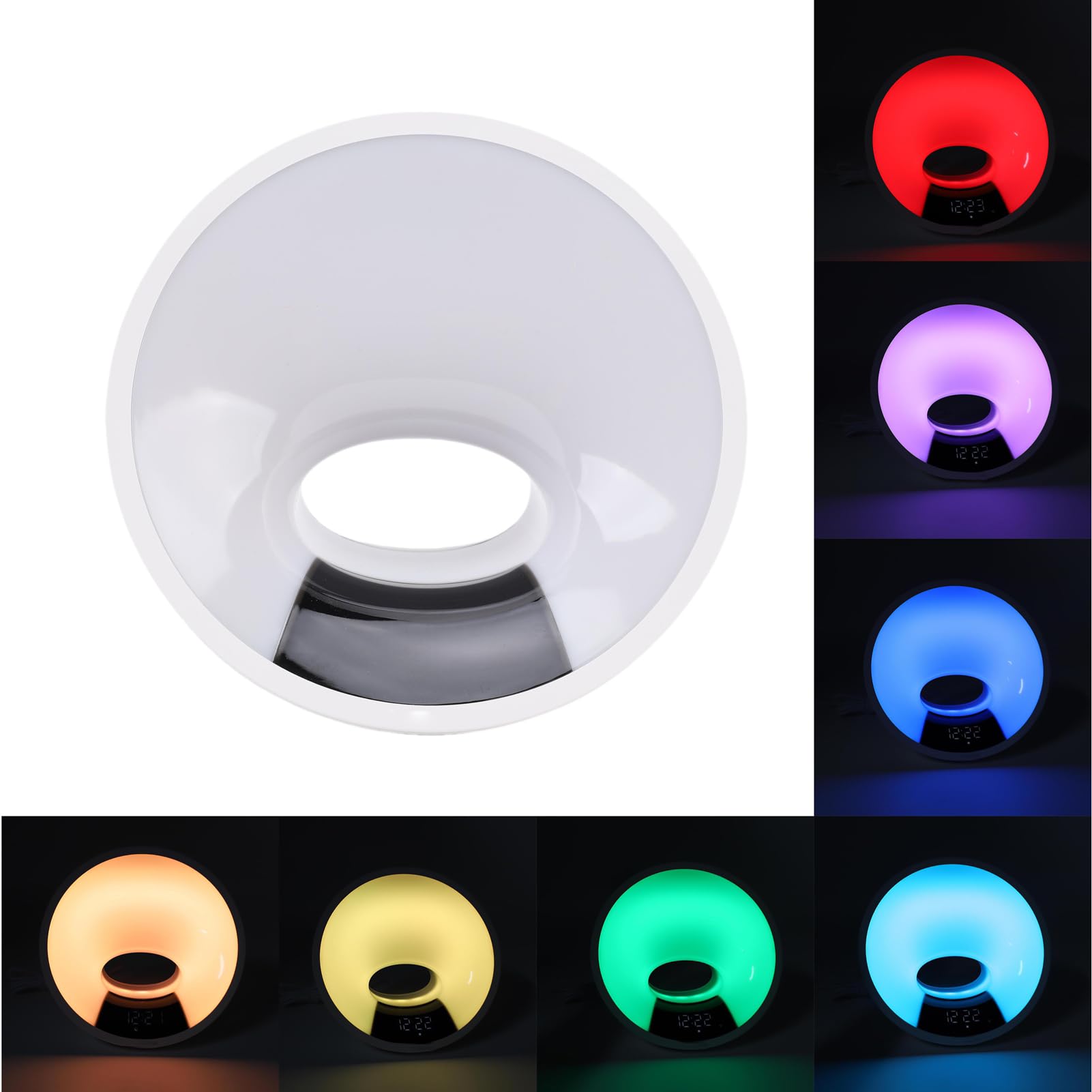 YWBL-WH Sonnenaufgangsuhr, LED, Multifunktional, mit Automatischem Dimmen, 7-Farben-Nachtlicht, Bluetooth-Lautsprecher für Schlafzimmer, Schlafhilfe, Schlafhilfe und Weckalarm (EU-Stecker 100 bis