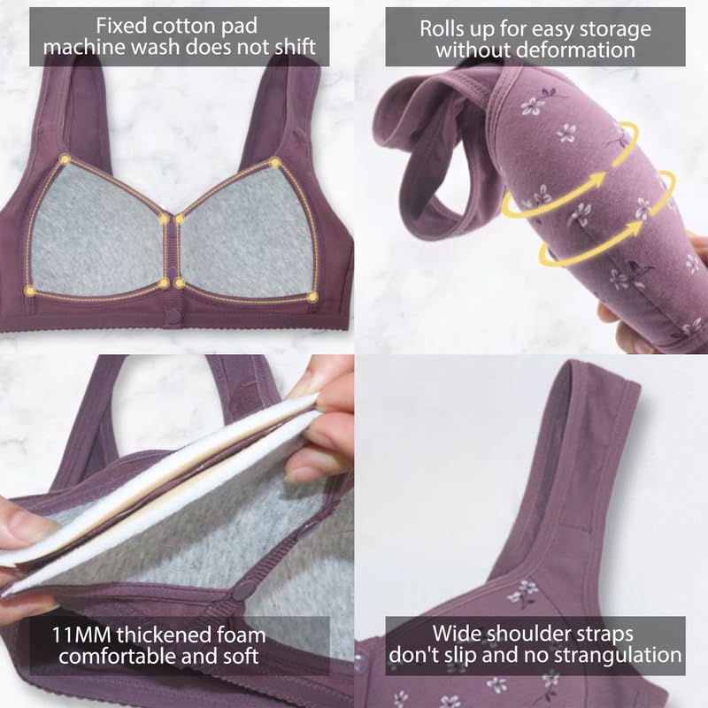 Daisy Bras for Women, Front Snap Closure Padded Bra for Older Senior Women, No Underwire Comfortable Bra3