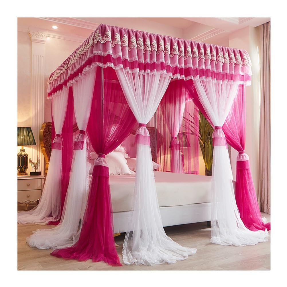 GJMSSMY Bedroom double bed canopy mosquito net, European style palace princess bedroom Romantic decorative bed curtains, easy to install (Color : Pink-2, Size : 150X200cm/59X79in)