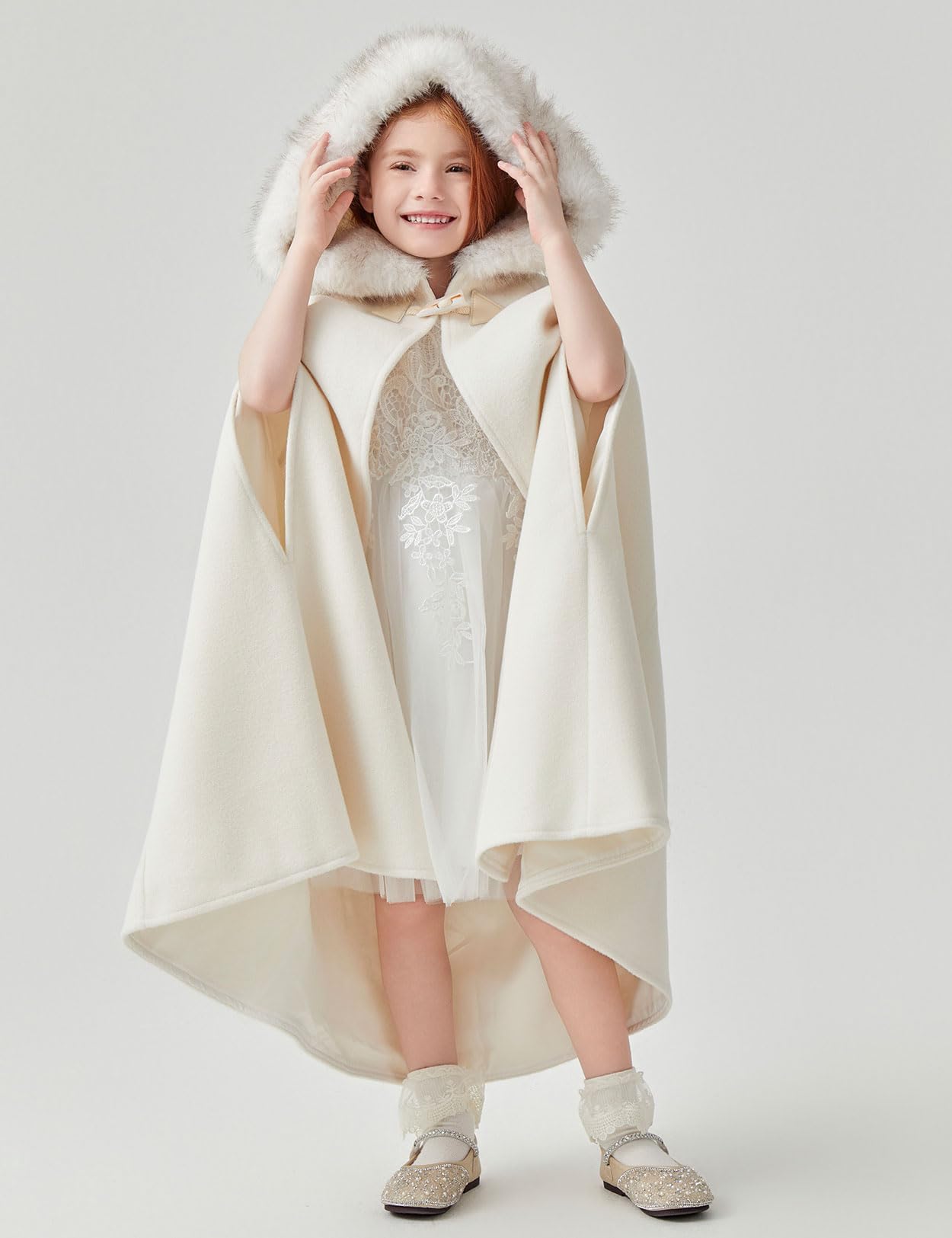 BEAUTELICATE Capa con Capucha Infantil para Niña Ideal para Bodas Fiestas de Invierno Navidad y Cospaly Disfraces Disponible de 2 a 16 Años,Marfil