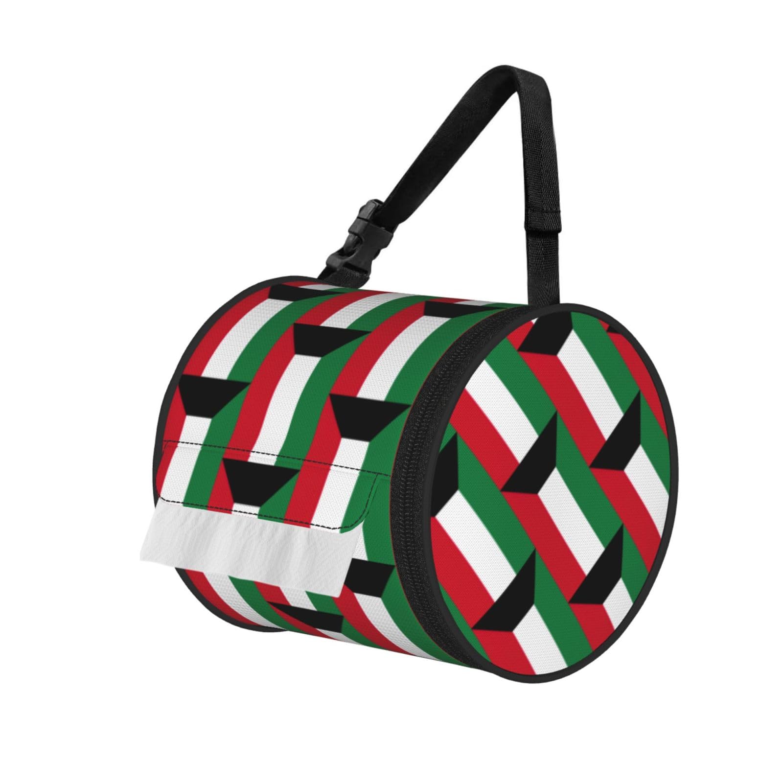 Kuwaiti Flag Print Round Tissue Dispenser Bag With Carry Strap, Portable Roll Holder For Car Travel Home