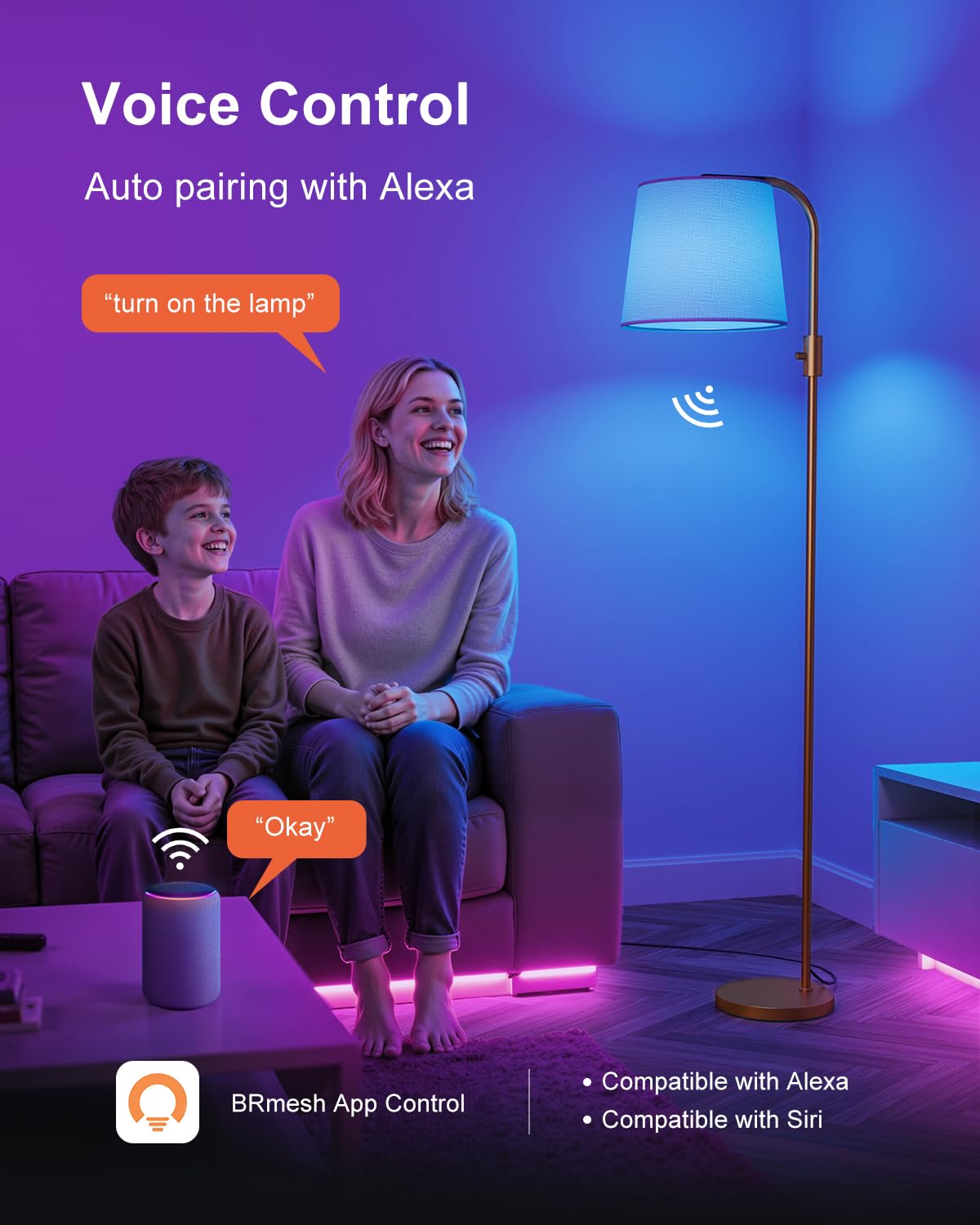 DUSKTEC Inteligentna Lampa PodłOgowa LED Do Salonu | ŁUkowa Lampa RGB 10 W / 1200 Lm Z Funkcją śCiemniania I łąCznośCią | PodłOgowa Sterowana Aplikacją Lub GłOsem, Z Alexa I Google Home