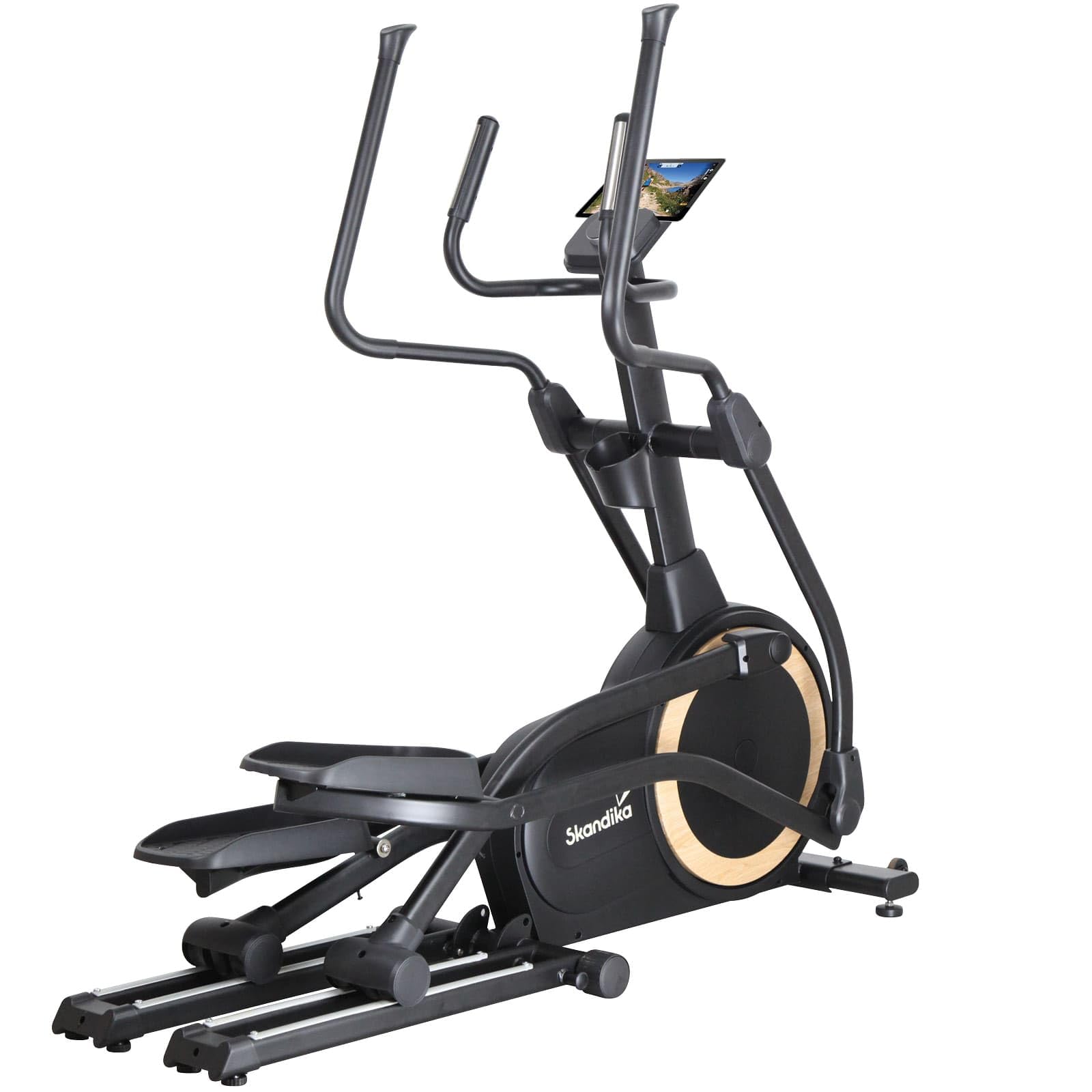 Skandika Vélo elliptique Carbon P25, Vélo elliptique Pliable, 32 Niveaux de Résistance, Auto-alimenté, Frein Magnétique, Écran LCD, Bluetooth, Kinomap, Double Rail, Masse d'inertie 25KG, Max 150KG