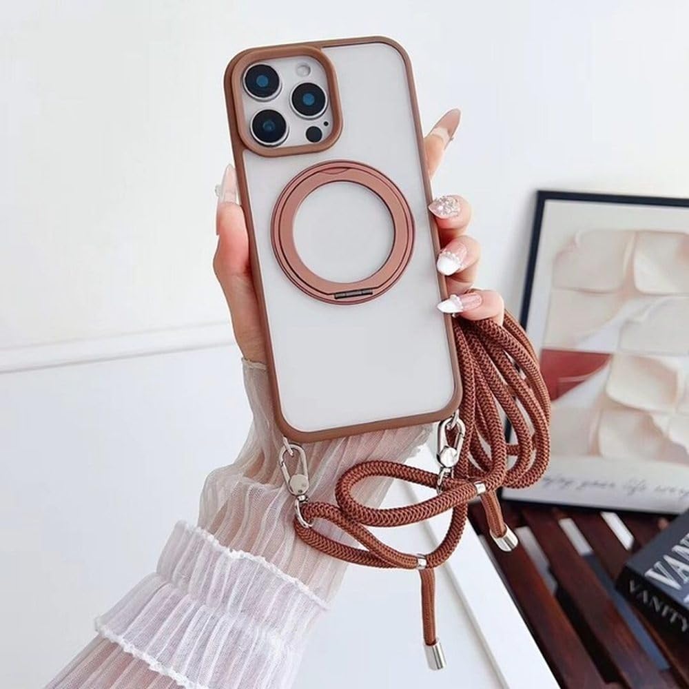 Étui de téléphone antichoc transparent avec cordon marron pour iPhone 13 Pro - 4