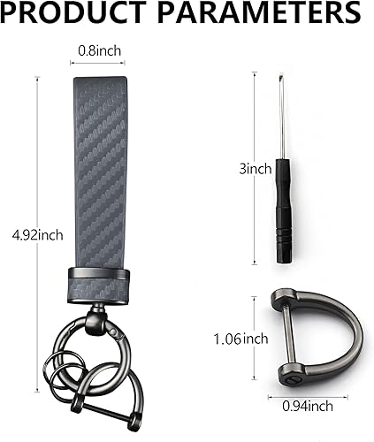 Miniatura 2 de Turcee Llavero de fibra de carbono para automóvil, accesorios para interiores de automóviles, llaveros de cuero para automóvil, accesorios de