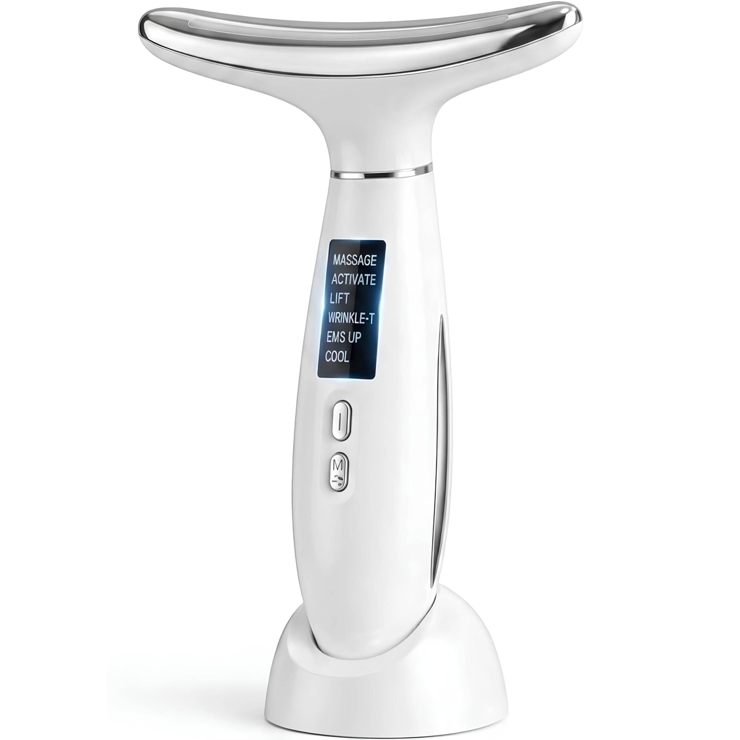 6-in-1-Massagegerät für Gesicht und Hals, straffend und Anti-Falten, Reduktion des Doppelkinns, Elektrostimulator mit LED-Licht, beleuchtet und stellt die Haut wieder her, mit Kalteffekt.
