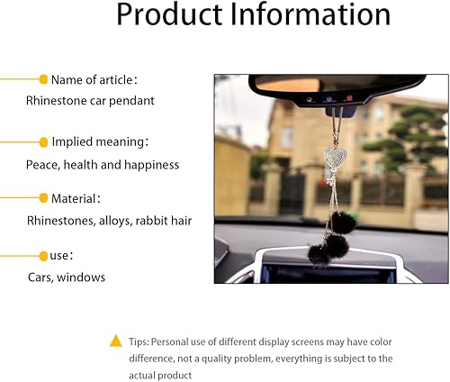 Miniatura 2 de Accesorios brillantes de automóvil para mujeres y hombres corazón de diamante y bola de felpa peluda adornos de espejo retrovisor de automóvil con