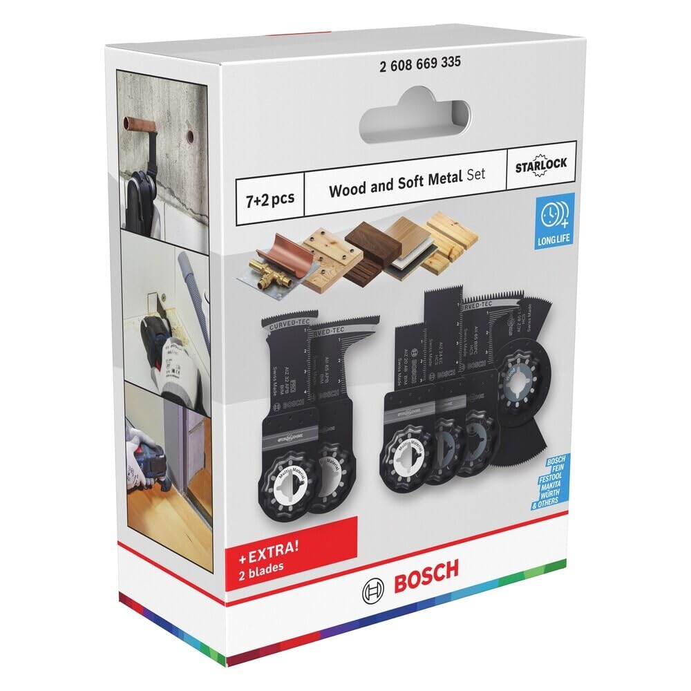 Bosch Schnittsägen/Multitool Sägeblatt-Set für Holz und Metall, 9-teiliges Set, Spezialkit, ca. 40% Ersparnis gegenüber dem Normalkauf, verwendbar mit Starlock-Systemen aller Hersteller