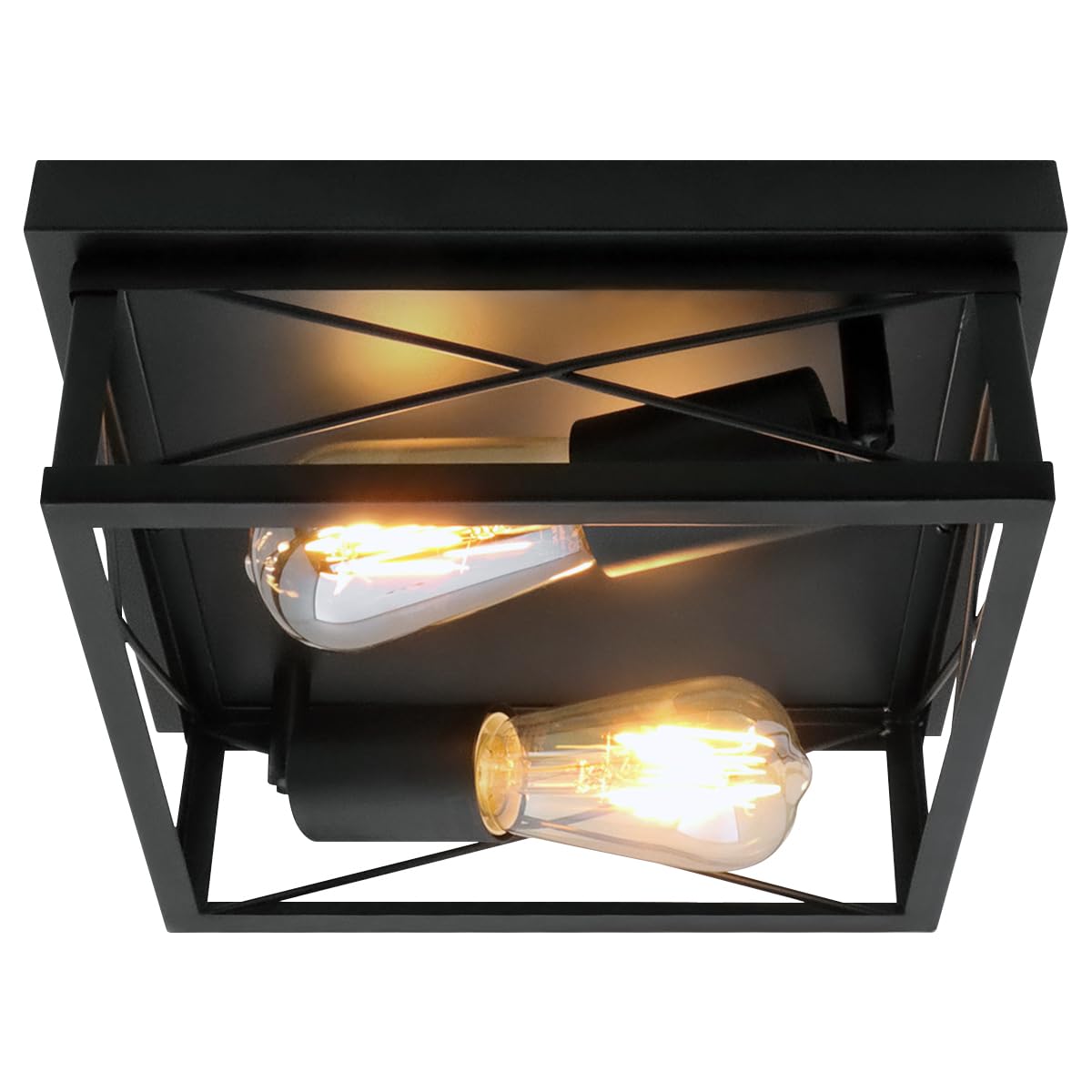 Long Life Lamp Company Black Square 2 Light Box Lantern Flush Mounted Industrial Ceiling Light Adjustable Lamp Holders K438