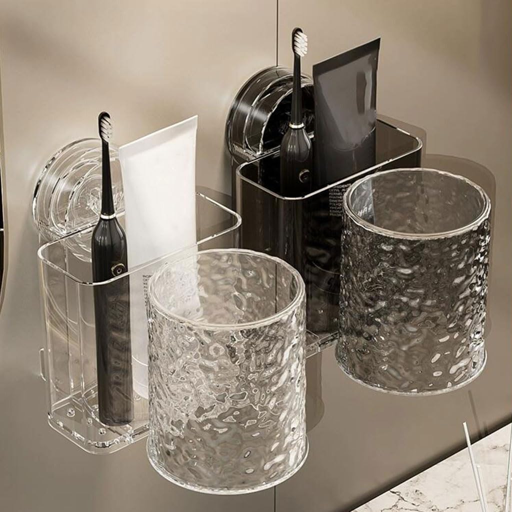 Set portaspazzolino a Ventosa da Parete Set Organizer in plastica per Tazze da Bagno Dispenser per mensole domestiche di Grande capacità