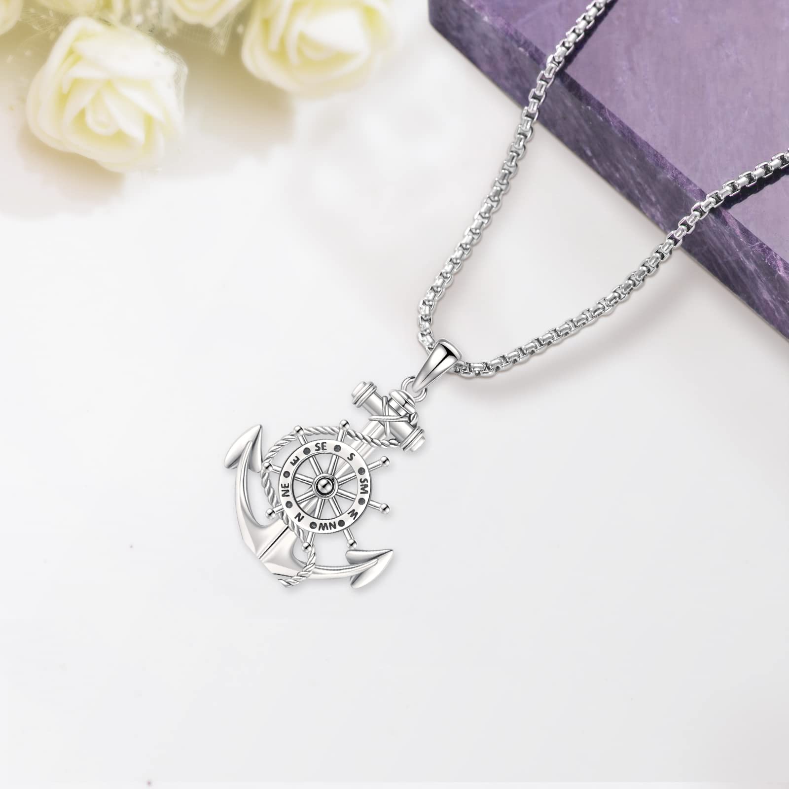 Eusense 925 Collana con Bussola in Argento Sterling Ciondolo con Bussola Regalo di Laurea Gioielli per Uomini Donne