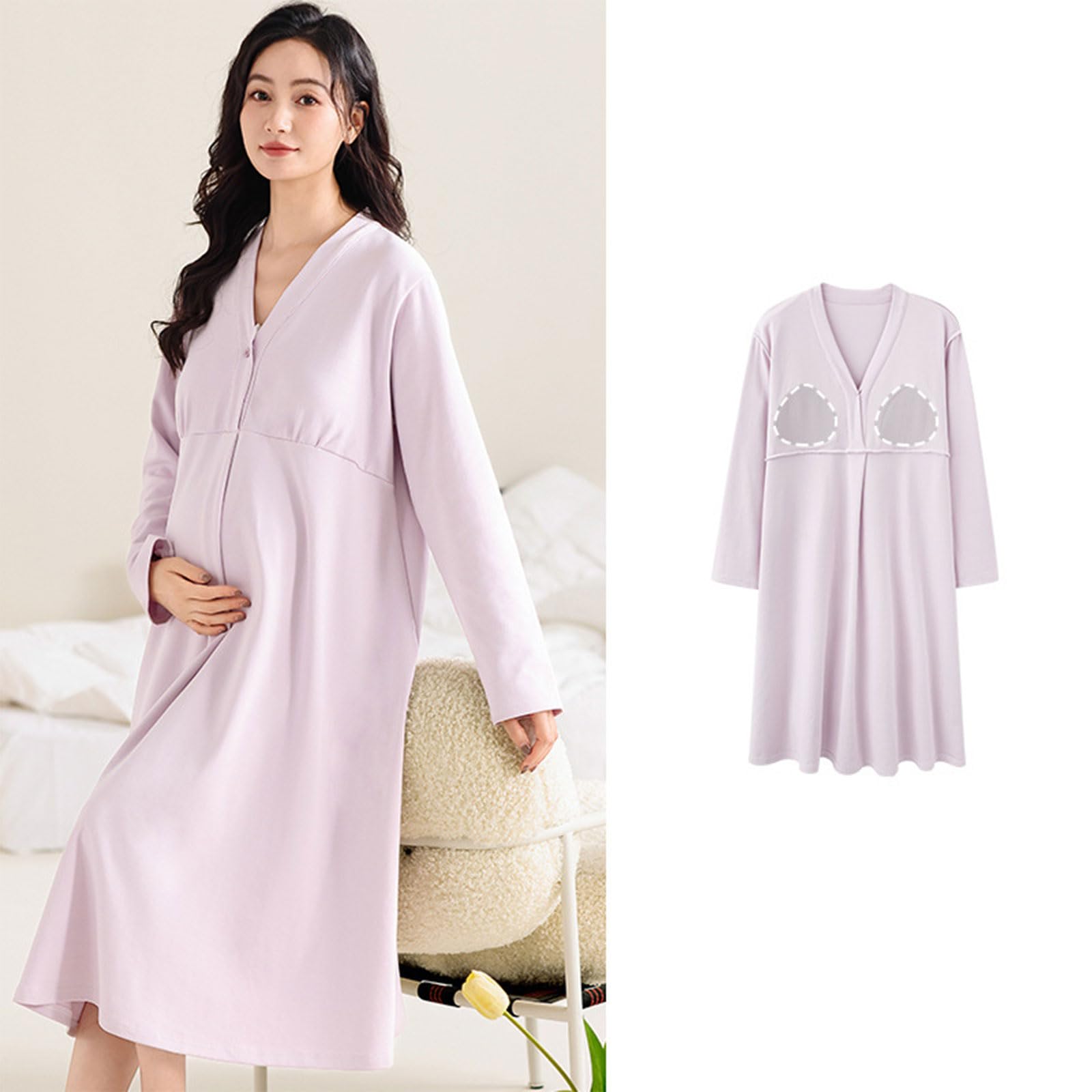 Abito da notte per maternità vestibilità ampia Camicia da notte liscia per allattamento con reggiseno integrato Vestiti per l'allattamento al seno per la gravidanza Camicia da notte morbida