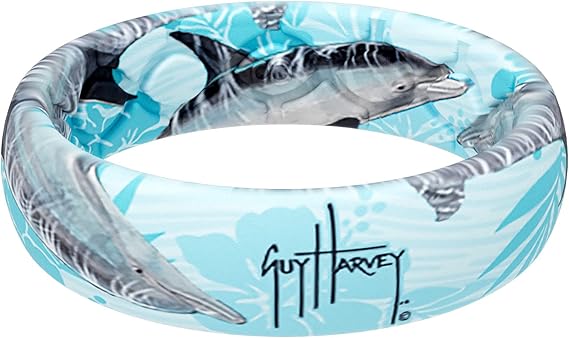 Groove Life Guy Harvey Silicone Ring - Breathable Rubber Wedding Rings for Men and Women, Lifetime Coverage, Unique Design, Comfort Fit Ring