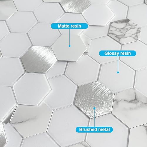 Miniatura 2 de BeNice Azulejo adhesivo para salpicaduras de baño, azulejos hexagonales para despegar y pegar, panel de pared de cocina, protector contra