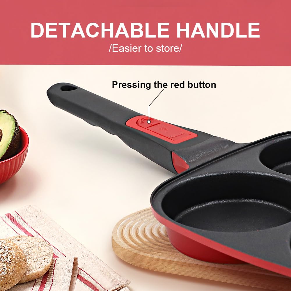 Padella Antiaderente Per Pancake E Uova 26x24 Cm – 4 Fori Da 11 Cm, Con Coperchio E Manico Rimovibile, Adatta A Induzione, In Granito Senza PFOA