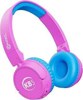 Contixo KB-5 Kids Headphones - Over The Ear Foldable Bluetooth Wireless Headphone for Kids - 85dB with Volume Limited - Toddler Headphones for Boys and Girls (Pink + Blue)