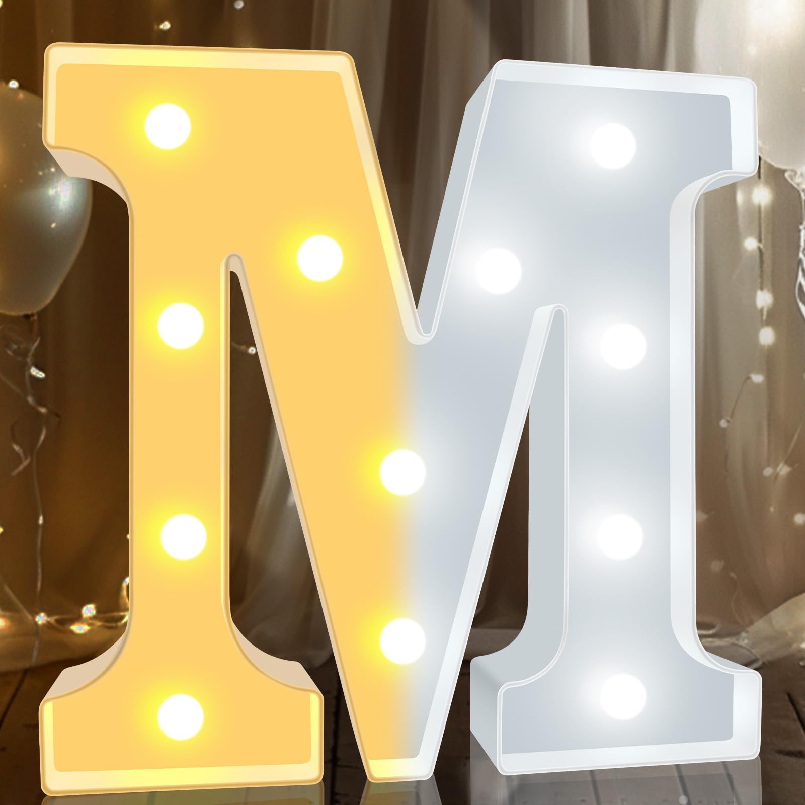 Pooqla LED Marquee Letter Lights, Warm White and Cool White Decorative Lighted Letters, Light Up Alphabet Letters for Boys Girls, Party, Wedding, Bar, Night Light, Birthday Decoration, Letter M