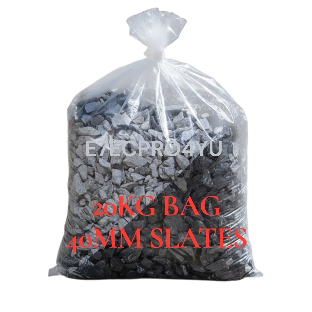 Blue Slate Chippings, Natural Stone Aggregate, Stones, 20kg, Decorative Gravel for Landscaping 40mm Blue Slate (8 BAGS)
