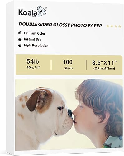 Papel fotográfico brillante de doble cara KOALA PAPER para inyección de tinta, 8.5X11 pulgadas, 54lb, 100 hojas, papel para imágenes para impresora