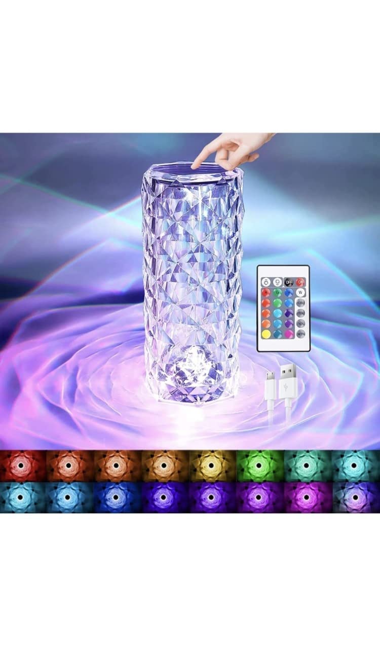 IDELLA®Crystal Diamond Night Light -16 Color RGB Changing LED Lights USB Remote and Touch Control Desk Lamp for Bedroom Living Room Decor Christmas