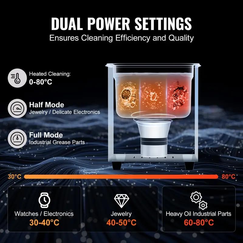 JEWELTECH Ultrasonic Machine 2L Cleaner with Auto Degas and Semi Waves Feature, Digital Timer and Heater, Professional 42kHz Retainer Denture and Jewelry