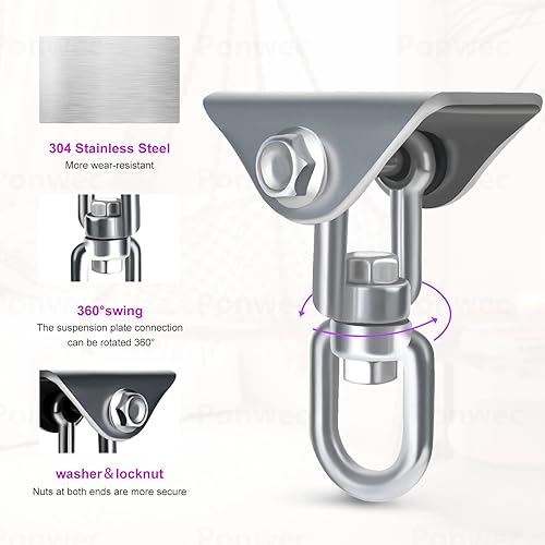 Miniatura 2 de Ponwec Kit para colgar silla hamaca, capacidad de 1100 libras, resistente rotación de 360, accesorios de columpio para patio al aire libre, colgador