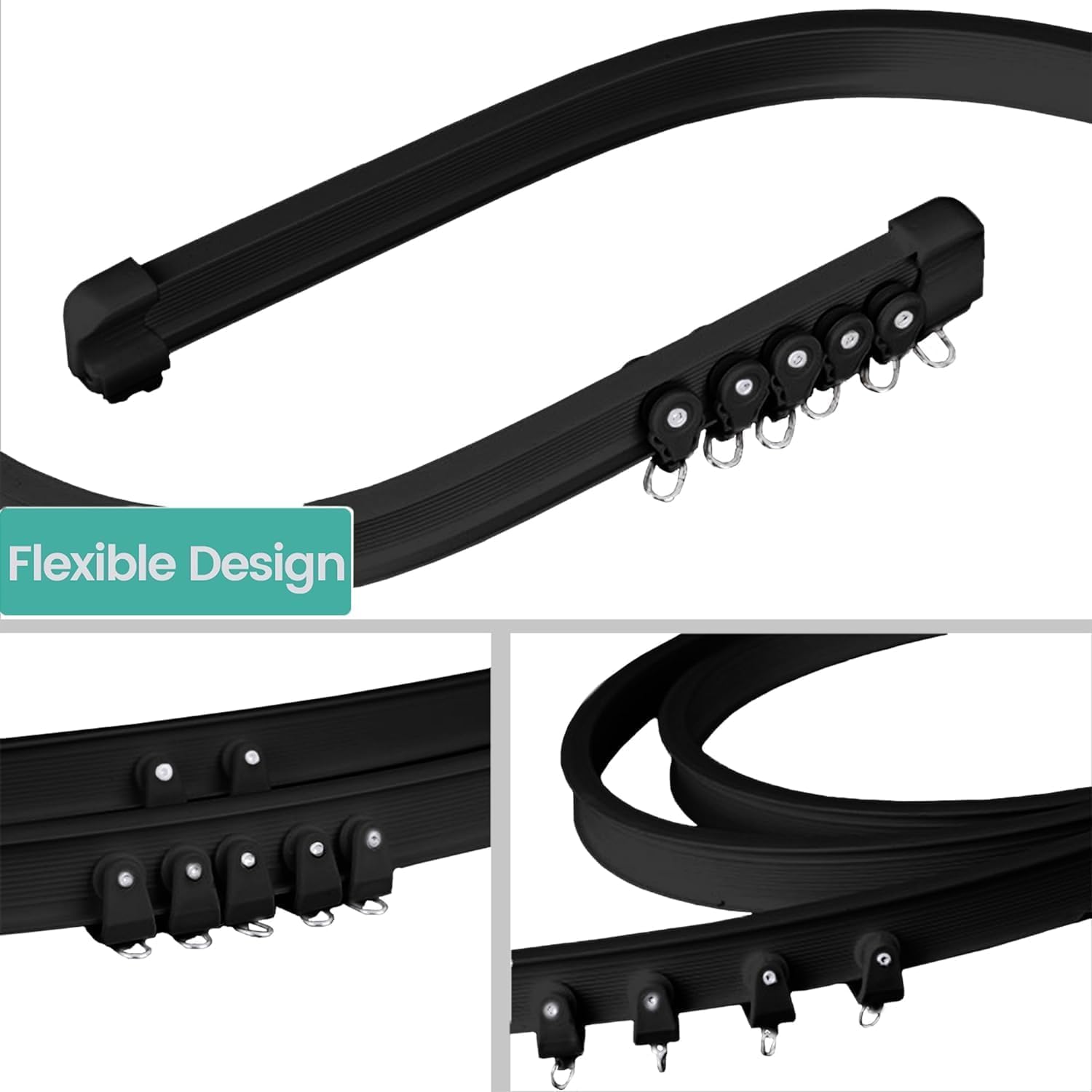 Room Divider Curtains Flexible Ceiling Tracks set Curtain track Ceiling Mount Blackout Curtain for Living Room Bedroom Ceiling Curtain Rod Privacy Dividers Panel W180xH108 Light Grey DrapeBlack rail