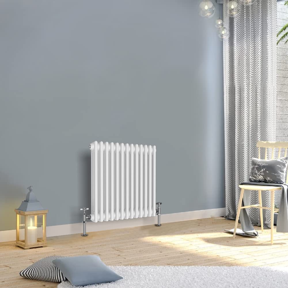 WarmeHaus 600x605mm Horizontal Traditional 3 Column White Cast Iron Style Radiator Central Heating