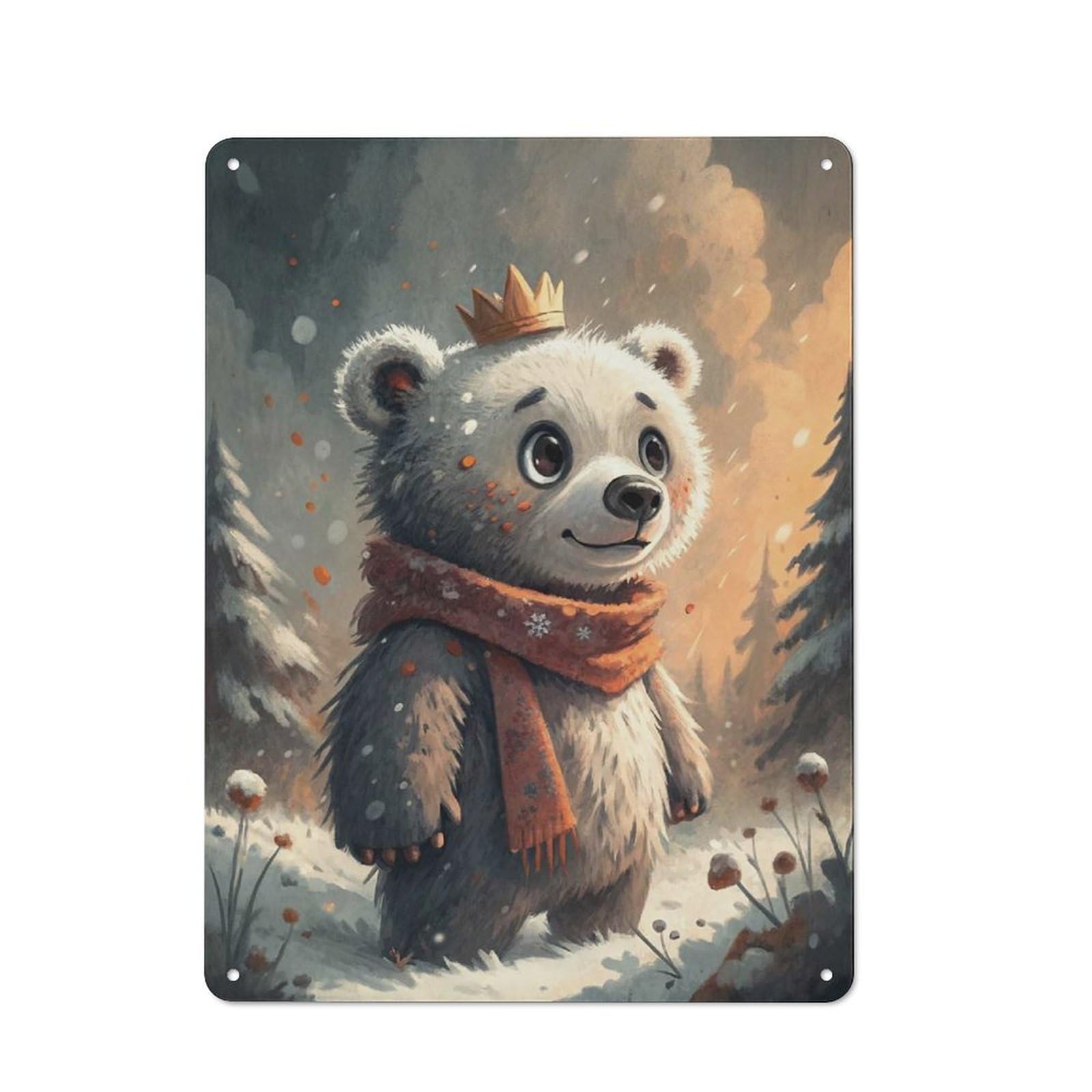 Junmoney Style-6 Vintage Winter Bear King Metal Plaque 40X30cm, Diner Style Decor For Bakery, Diner, Cafe Or Family Room