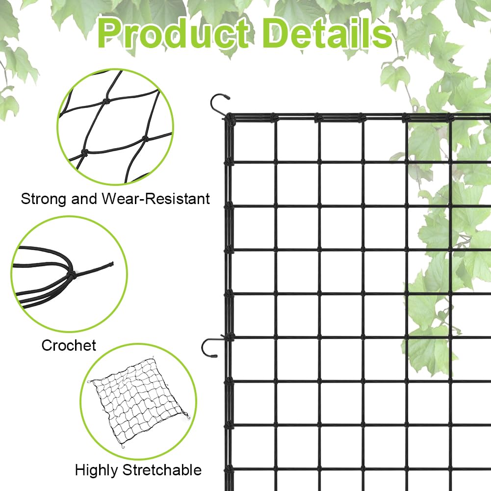 OFFCUP Grow Tent Trellis Netting 90 * 90cm, Heavy-Duty Elastic Plant Net with 6 Steel Hooks - Image 3