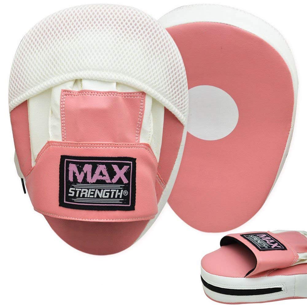 Max Strength Boxing Focus Pads MMA Punching Mitts Strike Pad Kickboxing Home Gym Exercise Training Martial Arts Equipment Kick Boxing Pads (Pink/White)