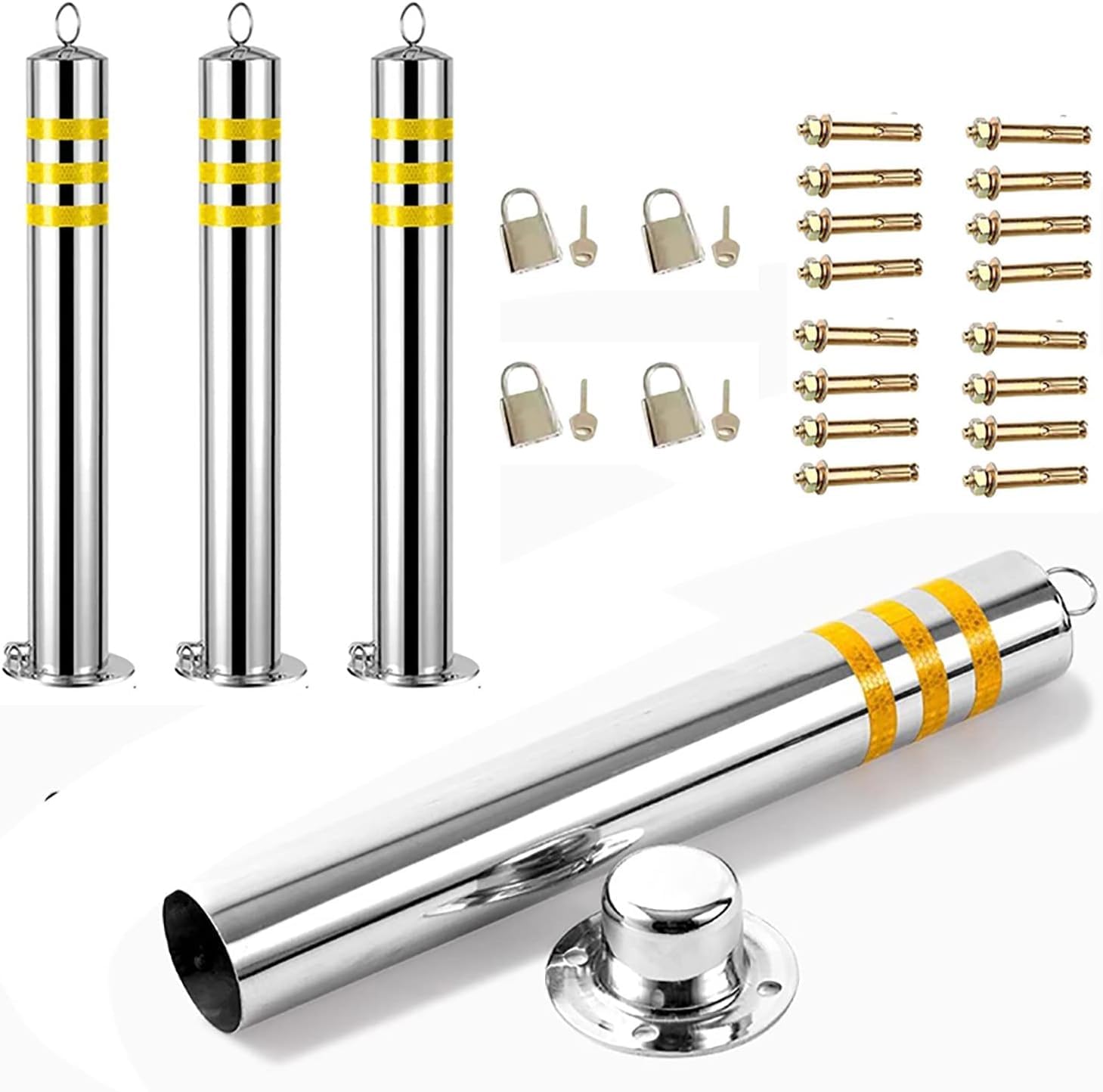 WOTZOV Traffic Cone Construction Cone 4 Pack Commercial Parking Barrier Traffic Delineator Post Cone, Metal Round Safety Bollard Post For Sidewalks/Traffic-Sensitive Area/Storefr,60cm/23.6in