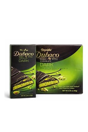 Beyoglu Dubaco Dubai Dark Chocolate Bar - Dubai Style Chocolates - Dark Chocolate Bars - Creamy Milk Dessert - Pistachio Cream & Crispy Kadaif Chocolates - 1 Box - 36 Pieces, 7.05 oz 200g