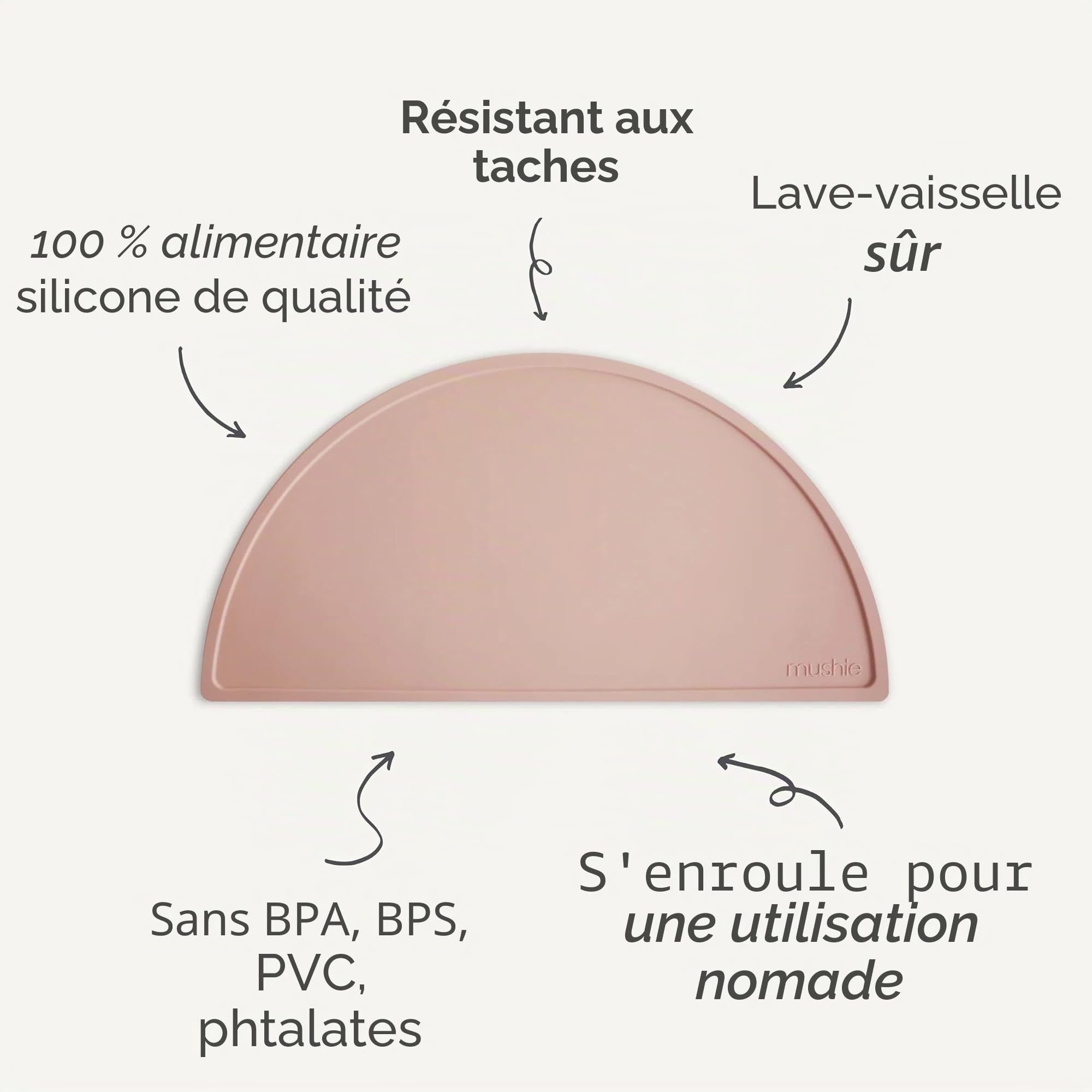 Mushie Set de table en silicone alimentaire | Design antidérapant Facile à nettoyer et résistant aux taches Sans BPA et phthalates