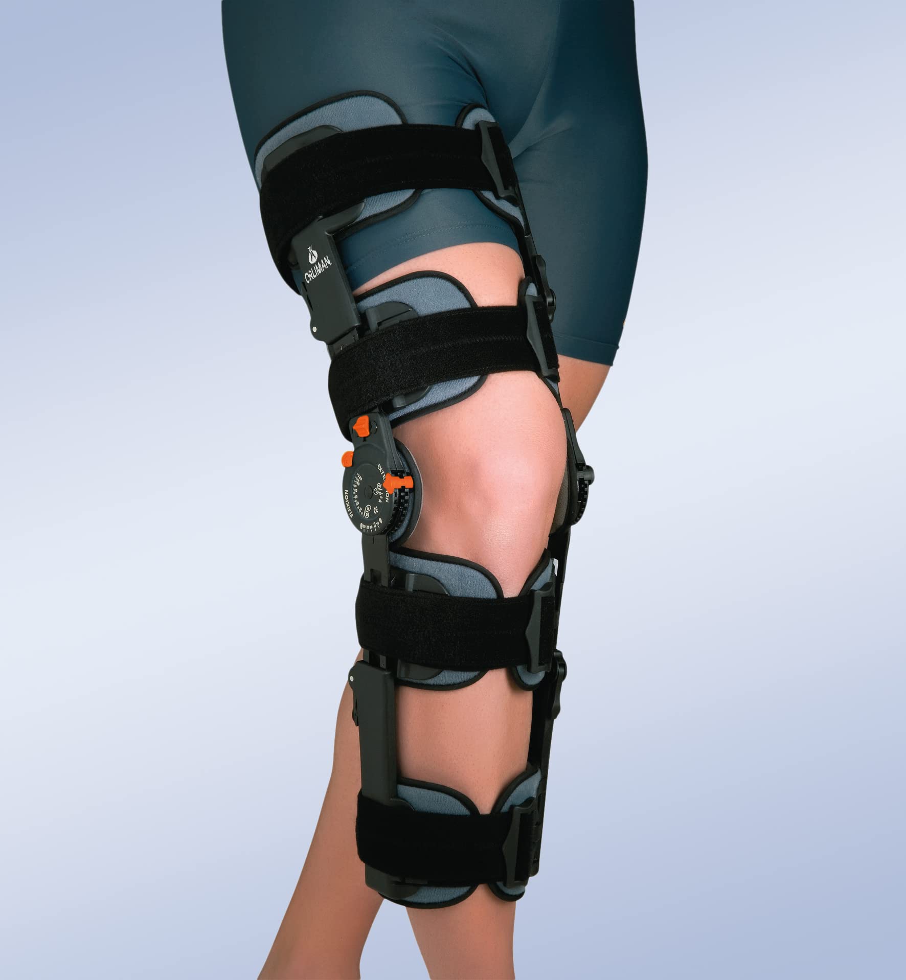 Orliman ORTESIS DE RODILLA REGULABLE CON BLOQUEO (4 BANDAS ESTRECHAS, 4 CINCHAS) talla universal