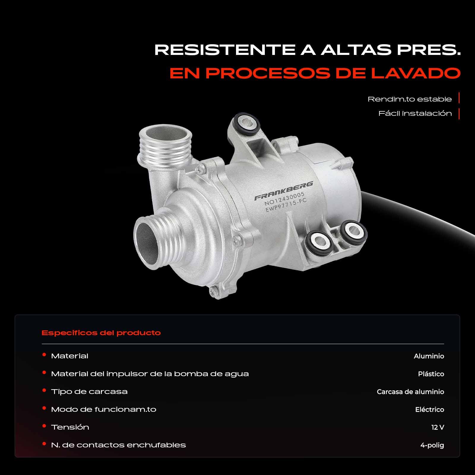 Frankberg Bomba de agua eléctrica 11517597715 | Compatible con: Z4 R.o.a.d.s.t.e.r E89, Serie 5 F10, X1 E84, 4 Cabriolet F33 F83, 4 Gran Coupé F36, X4 F26